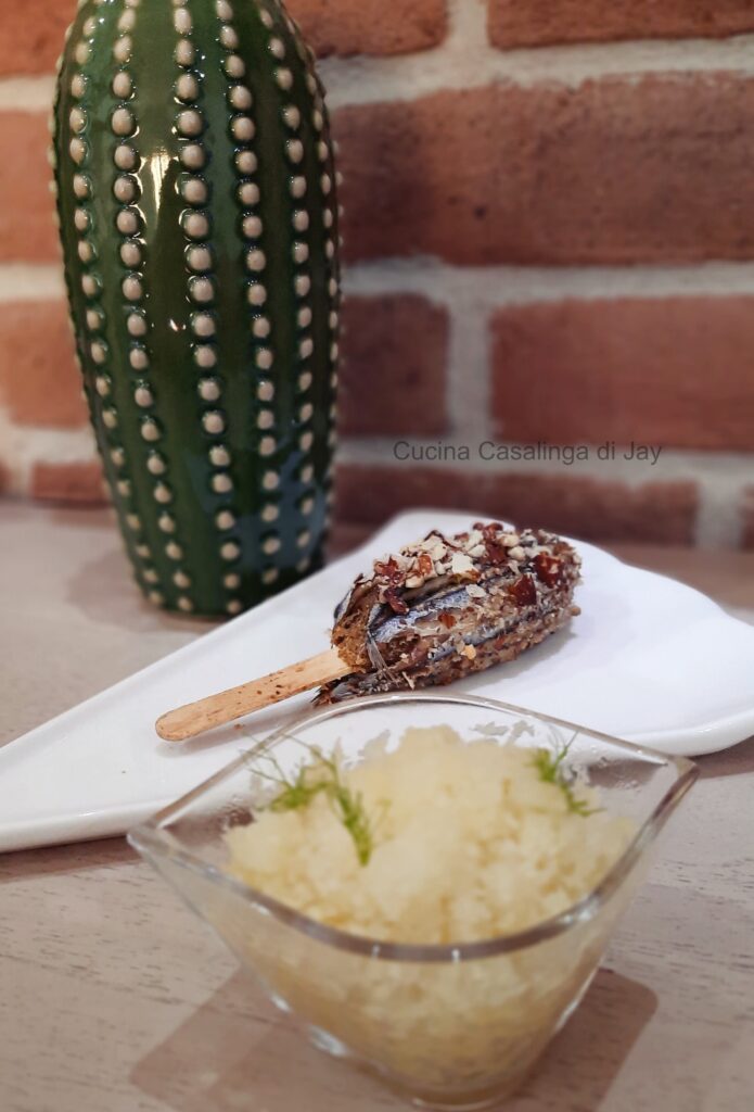 Stecco di alici con granita di finocchio